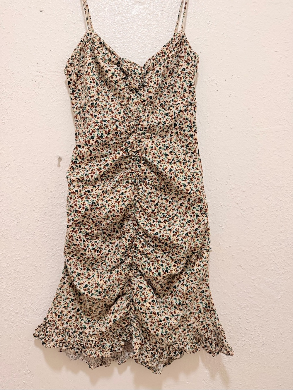 ZARA Floral Ruched Ruffle Mini Dress Size M - Picture 3 of 5